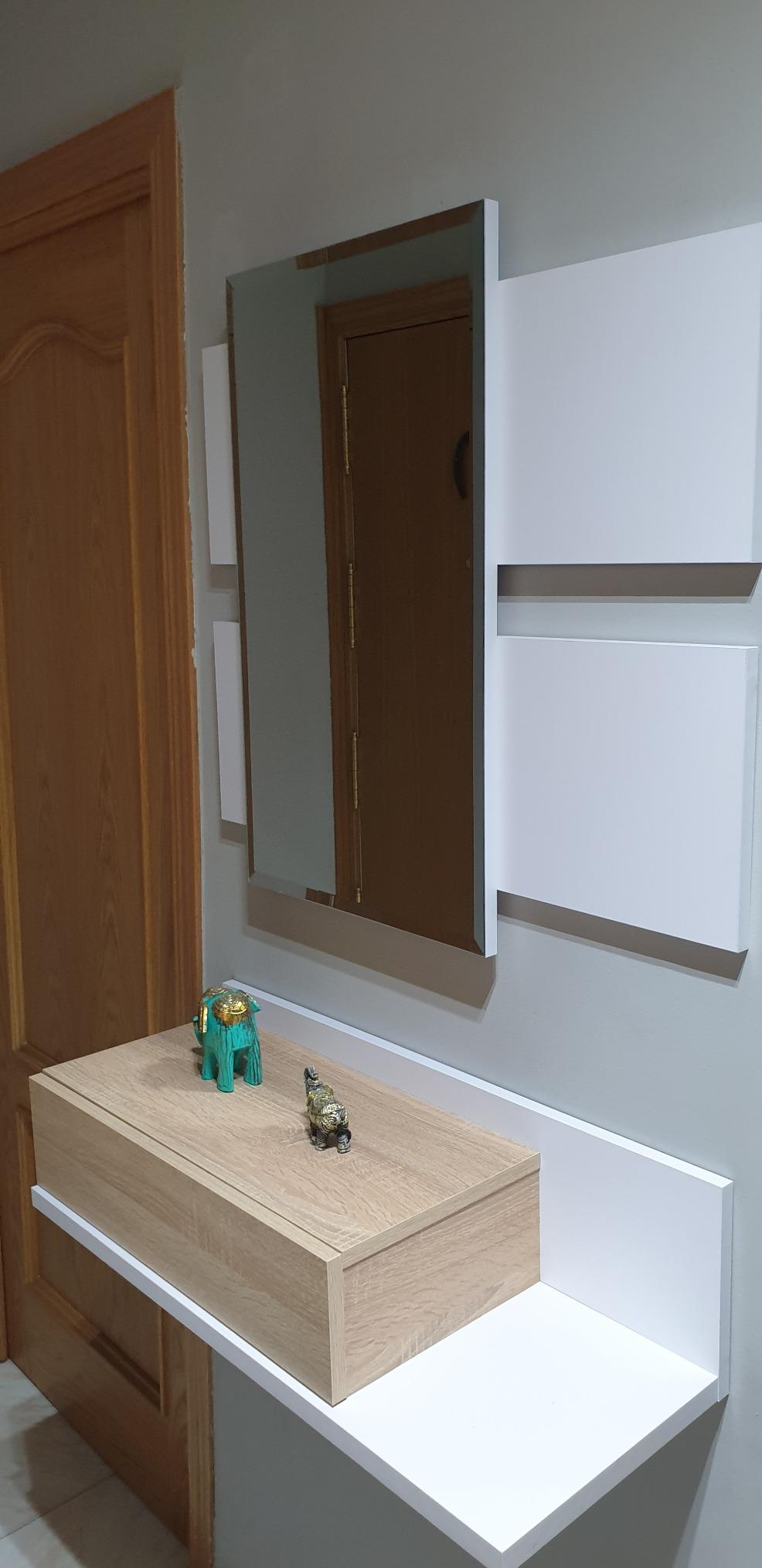 Meuble d'Entrée - Meuble de Rangement Scandinave et Moderne, avec Tiroir et Miroir, Résistant et Stable, Blanc et Chêne Sonoma